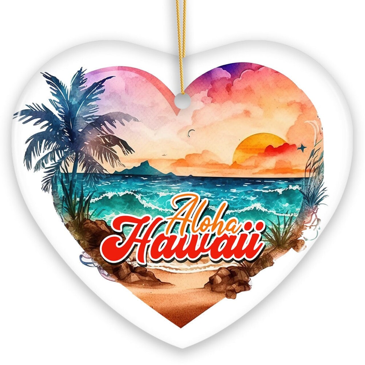 Aloha Hawaii Tropical Watercolor Beach Ornament, Nature Paradise Christmas Gift